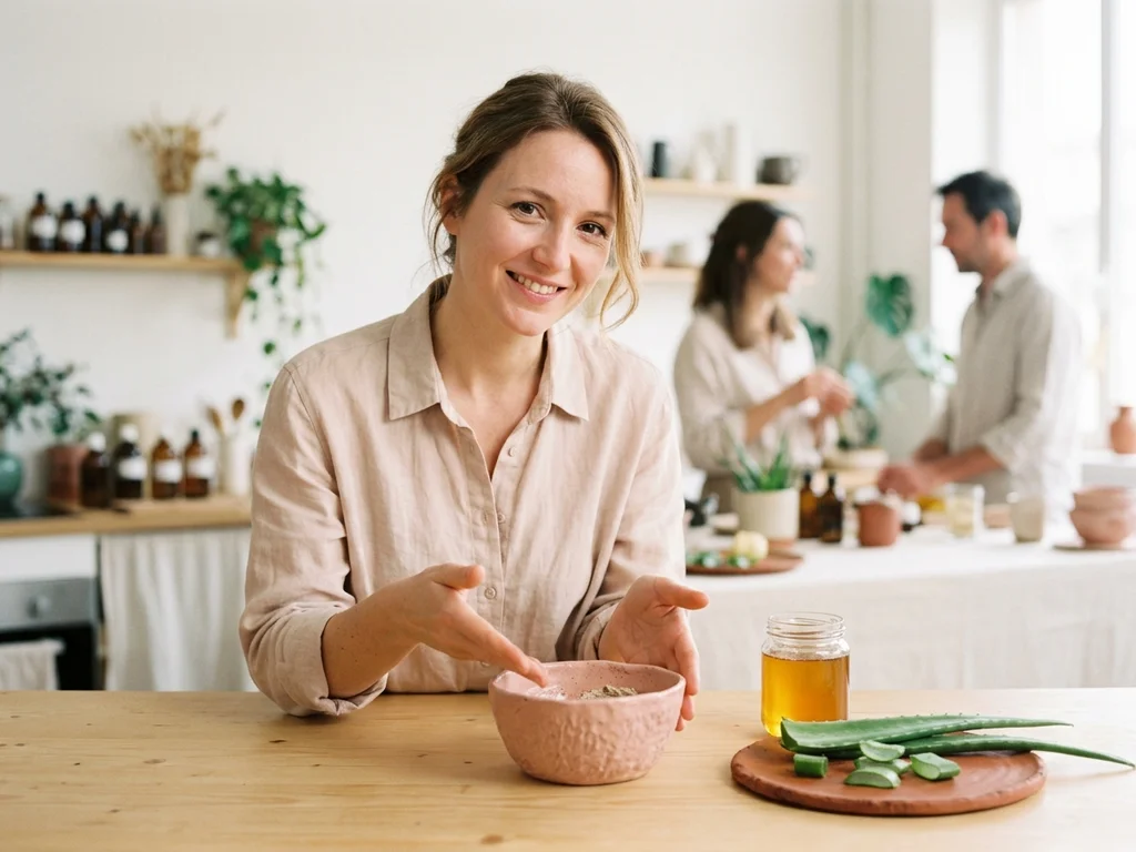 Une experte conseillant sur l'usage d'ingrédients naturels comme l'argile rose pour vos masques maison.