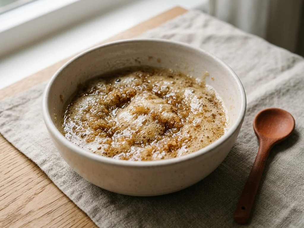 Mélange de blanc d’œuf et sucre roux pour un masque épilatoire naturel fait maison.