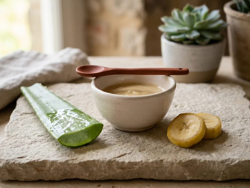 Ingrédients naturels d'un masque à l'aloe vera et à la banane pour le visage.