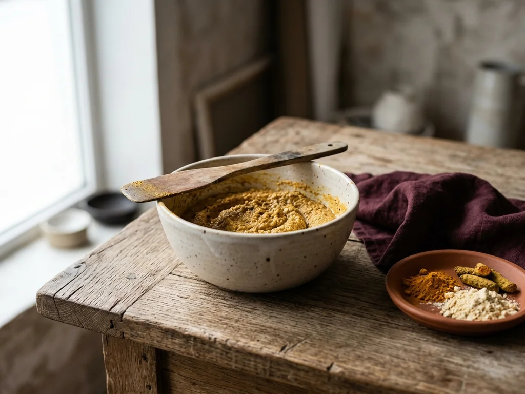 Bol de pâte au curcuma et farine de pois chiche pour traiter les poils indésirables.