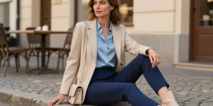 bleu et beige vetement